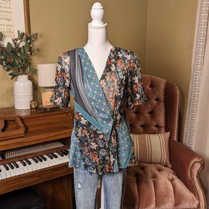 TINY (Anthropologie) Floral Patchwork True Wrap Blouse - Small
